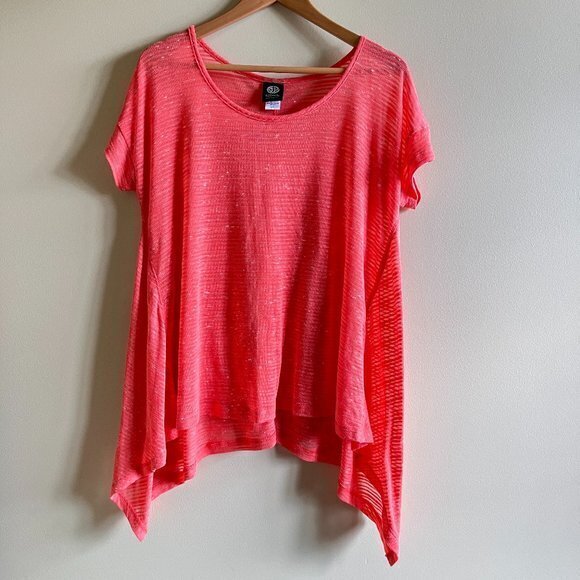 BOBEAU TUNIC KNIT TOP CORAL WOMENS‎ SIZE L STRIPED SHORT SLEEVE - Picture 1 of 4